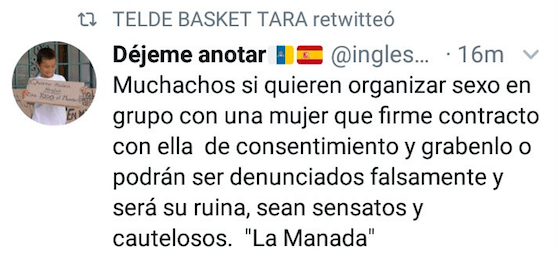 Mensaje retuiteado por el club Telde Basket Tara (Foto TA)